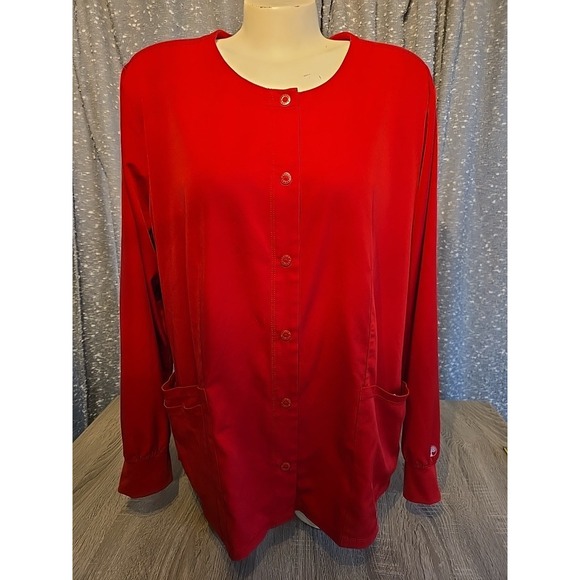 HH Works by Healing Hands Other - HH Works by Healing Hands Womens Red Long Sleeve Scrub Snap Front Sz XL?
